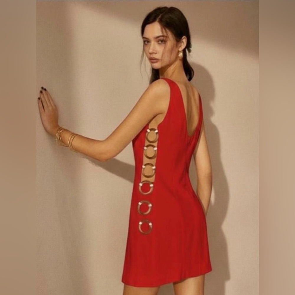 NWT Commense Vibrant Red O-Ring Cutout Sleeveless Dress in XS
